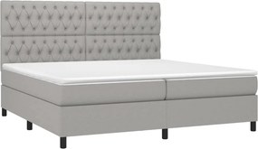 vidaXL Κρεβάτι Boxspring με Στρώμα Ανοιχτό Γκρι 200x200 εκ. Υφασμάτινο