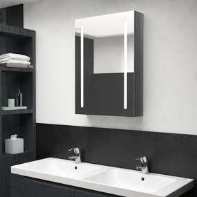 Καθρέφτης Μπάνιου με Ντουλάπι &amp; LED Λαμπερό Γκρι 50x13x70 εκ.