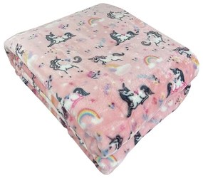 Κουβέρτα Παιδική Βελουτέ Unicorn Yard Pink Astron Μονό 160x220cm Πολυέστερ