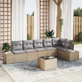 vidaXL Σετ Καναπέ Κήπου με μαξιλάρι 7 pcs Μπεζ, γκρι Πολυ ράταν