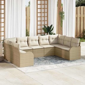 vidaXL Σετ Καναπέ Κήπου με μαξιλάρι 9 pcs Μπεζ Πολυ ράταν