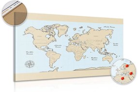 Εικόνα στον παγκόσμιο χάρτη φελλού με μπεζ περίγραμμα - 90x60  flags