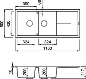 Elleci Unico 500 - Νεροχύτης Κουζίνας Γρανίτη 116x50 - Titanium