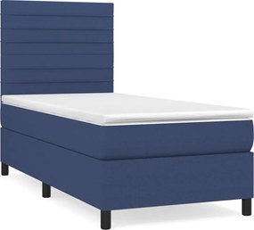 vidaXL Κρεβάτι Boxspring με Στρώμα Μπλε 90x190 εκ.Υφασμάτινο