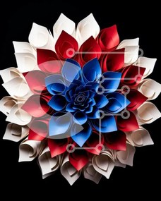 Intra Συλλεκτικό Ξύλινο Παζλ Plywood  4mm - Λουλούδι Origami σε μαύρο φόντο Σε Ξύλινο Κουτί - Διαστάσεις Puzzle: 10x10 cm – 25 κομμάτια
