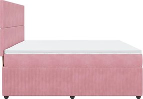vidaXL Κρεβάτι Boxspring με Στρώμα Ροζ 200x200 εκ. Βελούδινο