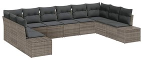 vidaXL Σετ Καναπέ Κήπου με μαξιλάρι 10 pcs Γκρι Πολυ ράταν