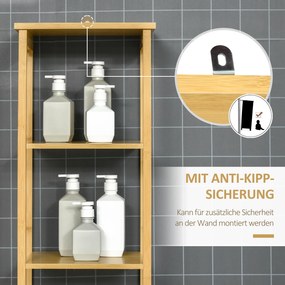 kleankin Ντουλάπι μπάνιου, ψηλό ντουλάπι, τρία ράφια, ένα ντουλάπι με πόρτα με περσίδες, προστασία από ανατροπή, μπαμπού, 34 x 30 x 173cm