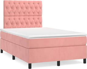 vidaXL Κρεβάτι Boxspring με Στρώμα Ροζ 120x200 εκ. Βελούδινο
