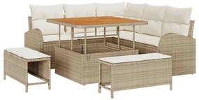 vidaXL Σετ Καναπέ Κήπου με μαξιλάρι 8 pcs Μπεζ Πολυ ράταν