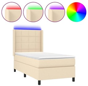 Κρεβάτι Boxspring με Στρώμα &amp; LED Κρεμ 90x200 εκ. Υφασμάτινο - Κρεμ