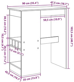 Τραπέζι Μπαρ με Ράγες Καφέ Δρυς 90x47,5x103,5 εκ. Επεξεργ. Ξύλο - Καφέ