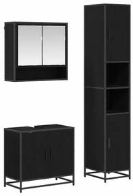vidaXL Σετ Επίπλων Μπάνιου με ράφι 3 pcs Μαύρη Οξυά Επεξεργασμένο ξύλο