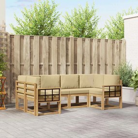 vidaXL Σειρά Καναπέ Εξωτερικού με μαξιλάρι 6 pcs Λευκό και Μπεζ