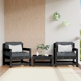 Καρέκλες Κήπου με Μαξιλάρια 2 τεμ. Μαύρες από Μασίφ Ξύλο Πεύκου
