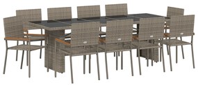 vidaXL Σέτ φαγητού για κήπο 11 pcs Γκρι Πολυ ράταν