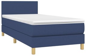 vidaXL Κρεβάτι Boxspring με Στρώμα & LED Μπλε 90x200 εκ. Υφασμάτινο