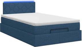 vidaXL Κρεβάτι Ottoman με Στρώμα και LED Μπλε 120 x 190 cm Ύφασμα