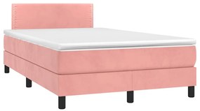 vidaXL Κρεβάτι Boxspring με Στρώμα &amp; LED Ροζ 120x190 εκ. Βελούδινο