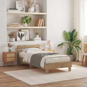 Bed Frame με LED Φώτα Artisan Oak 90x190 cm Κατασκευασμένο Ξύλο