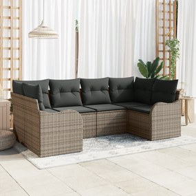 vidaXL 6 τεμαχίων Σετ Καναπέδων Κήπου με Μαξιλάρια Γκρί Πολυ Ρατάν