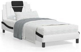 Κρεβάτι με Στρώμα Μαύρο/Λευκό 90x190 εκ. από Συνθετικό Δέρμα - Λευκό