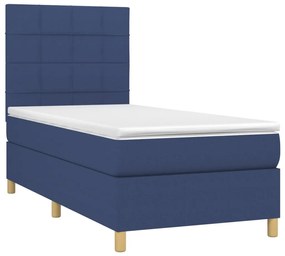 vidaXL Κρεβάτι Boxspring με Στρώμα Μπλε 90x190 εκ.Υφασμάτινο