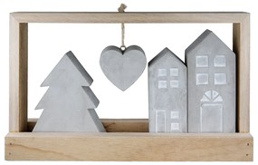 Stand Relief Rectangular "Casa" Σπίτι Motif Cement Ξύλο Ecru Γκρι PU 4 25.5x5x15cm