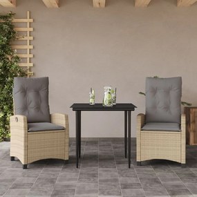 vidaXL Σετ Τραπεζαρίας Κήπου 3 τεμ. Μικτό Μπεζ Συνθ. Ρατάν &amp; Μαξιλάρια