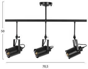 ΦΩΤΙΣΤΙΚΟ ΟΡΟΦΗΣ ΚΡΕΜΑΣΤΟ  3-ΦΩΤΟ ΜΑΥΡΟΙ ΜΕΤΑΛΛΙΚΟΙ ΠΡΟΒΟΛΕΙΣ 70,5x14x50Υεκ