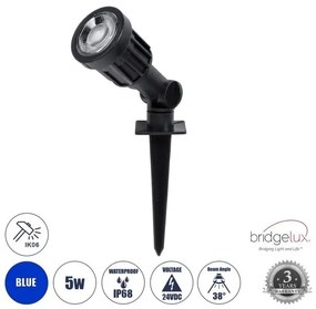 Καρφωτό Σποτ Κήπου 5W IP68 Μπλε ABS GARDENINI Μαύρο 61545 Globostar-61545-Μαύρο 61545