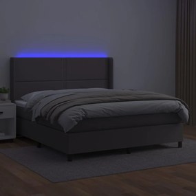 vidaXL Κρεβάτι Boxspring με Στρώμα & LED Γκρι 160x200 εκ. Συνθ. Δέρμα
