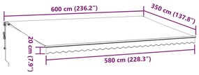 Τέντα Πτυσσόμενη Αυτόματη Ανθρακί / Λευκή 600x350 εκ. - Ανθρακί