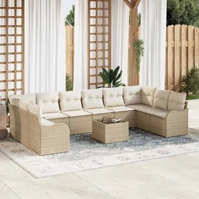 vidaXL Σετ Καναπέ Κήπου με μαξιλάρι 11 pcs Beige, λευκό Πολυ ράταν