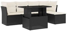 vidaXL Καναπές Κήπου 6 Τεμαχίων Μαύρο από Συνθετικό Ρατάν με Μαξιλάρια