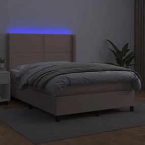 vidaXL Κρεβάτι Boxspring Στρώμα&LED Καπουτσίνο 140x200 εκ. Συνθ. Δέρμα