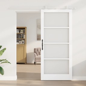 vidaXL Συρόμενη Πόρτα με Σετ Εξαρτημάτων 'ORKDAL' Λευκό Στερεό Ξύλο & Γυαλί