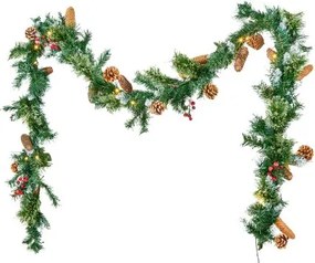 VEVOR 9Ft Christmas Garland with Light String Red Berries Pine Cones &amp; Needles