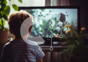 Intra Συλλεκτικό Ξύλινο Παζλ Plywood 4mm - Νεαρό αγόρι που βλέπει τηλεόραση με φυτά σε γλάστρες Σε Ξύλινο Κουτί - Διαστάσεις Puzzle: 10x10 cm – 25 κομμάτια