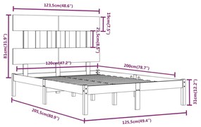 Πλαίσιο Κρεβατιού Μαύρο 120 x 200 εκ. από Μασίφ Ξύλο - Μαύρο