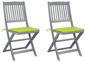 3064547 vidaXL Καρέκλες Εξωτ. Χώρου Πτυσσόμενες 2 τεμ Ξύλο Ακακίας &amp; Μαξιλάρια Πράσινο, 1 Τεμάχιο