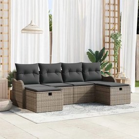 vidaXL Σετ Καναπέ Κήπου με μαξιλάρι 6 pcs Γκρι Πολυ ράταν
