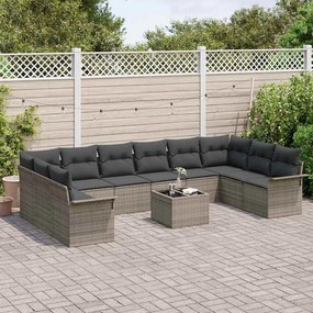 vidaXL Σετ Καναπέ Κήπου με μαξιλάρι 11 pcs Γκρι Πολυ ράταν