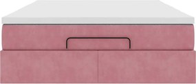 vidaXL Οθωμανικό κρεβάτι με στρώμα ροζ 140x190cm Βελούδο