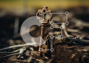 Intra Συλλεκτικό Ξύλινο Παζλ Plywood  4mm - Παλιό σκουριασμένο κλειδί ενσωματωμένο στη βρωμιά Σε Ξύλινο Κουτί - Διαστάσεις: 10x10 cm – 25 κομμάτια
