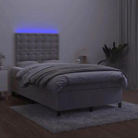 vidaXL Κρεβάτι Boxspring με Στρώμα &amp; LED Αν.Γκρι 120x190εκ. Βελούδινο