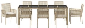 vidaXL Σέτ φαγητού για κήπο 9 pcs Μπεζ συνθετικό ρατάν