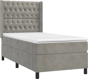 vidaXL Κρεβάτι Boxspring με Στρώμα &amp; LED Αν.Γκρι 90x200 εκ. Βελούδινο