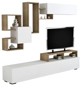 TV FURNITURE SET DONOVAN  MELAMINE IN NATURAL-WHITE 210x35,8x46,8Hcm.