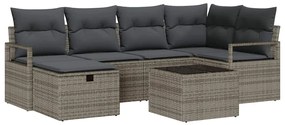 vidaXL Σετ Καναπέ Κήπου με μαξιλάρι 7 pcs Γκρι Πολυ ράταν